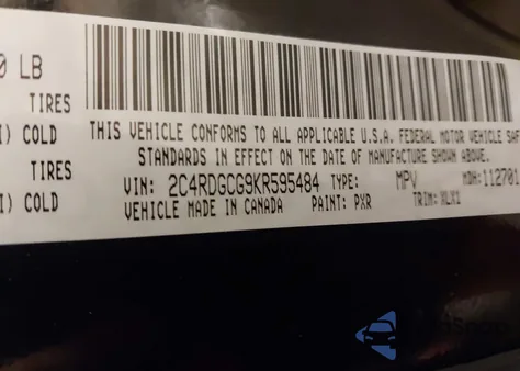 2019 Dodge Grand Caravan Sxt из США, поврежденный, VIN 2C4RDGCG9KR595484